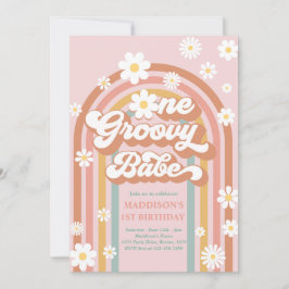 Convites Um primeiro aniversario Groovy Babe Boho Daisy Rai