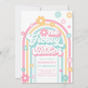 Convites Um primeiro aniversario Groovy Babe Boho Daisy Rai