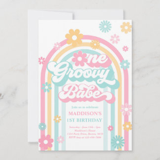 Convites Um primeiro aniversario Groovy Babe Boho Daisy Rai