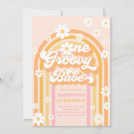 Convites Um primeiro aniversario Groovy Babe Boho Daisy Rai