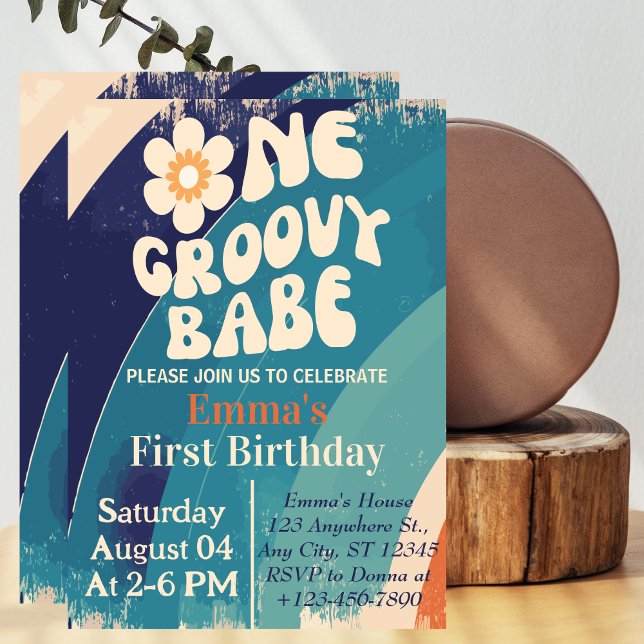 Convites Um primeiro aniversario Groovy Babe Groovy Uma Dai (Criador carregado)