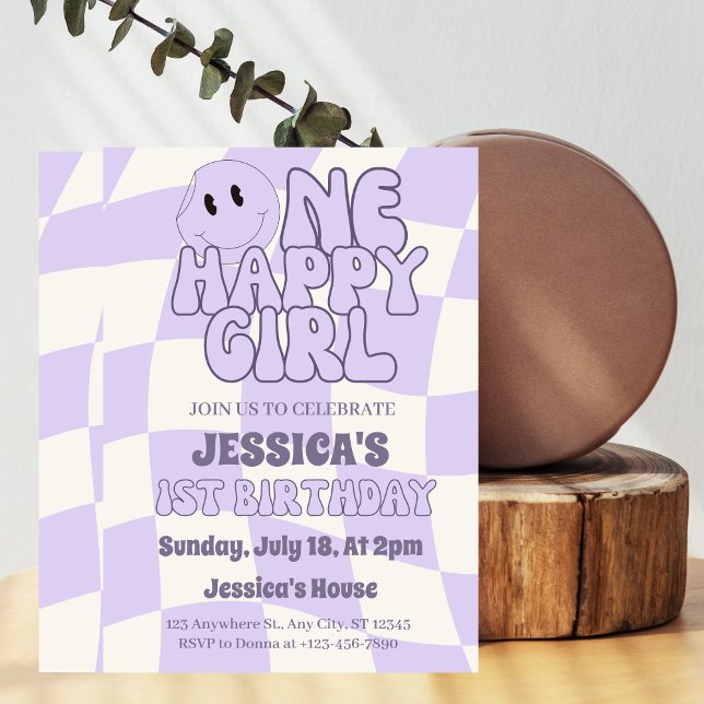 Convites Um primeiro aniversario Retro para Garota Feliz (Criador carregado)