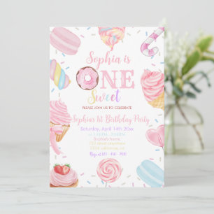 Convites Um primeiro aniversario rosa pastel de Rosquinha d