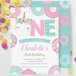 Convites UM primeiro aniversario Unicorn Rosquinha Doughnut