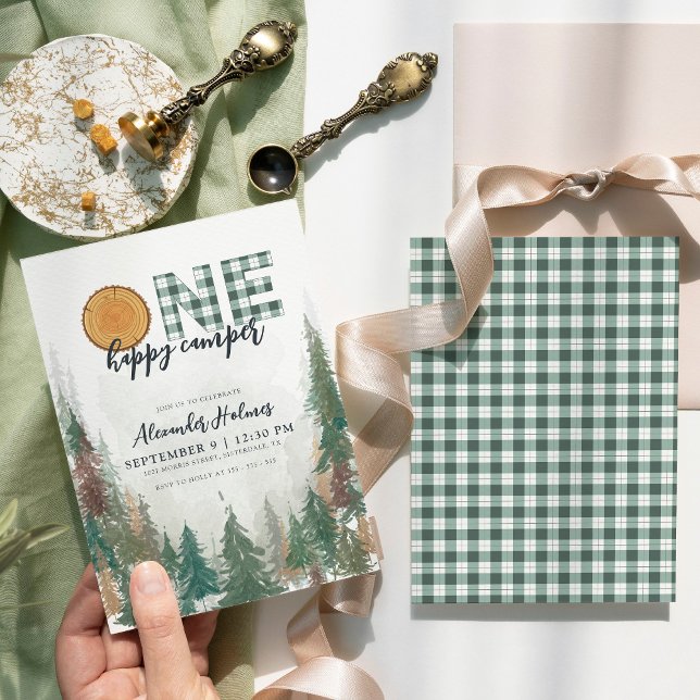 Convites Um primeiro aniversario Verde Feliz da Camper Sage (Criador carregado)