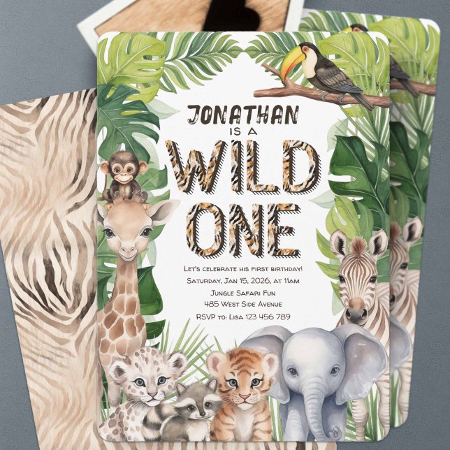 Convites Um rapaz selvagem primeiro aniversario da selva sa (Wild one, Safari Jungle animal, boy 1st birthday invitations.)