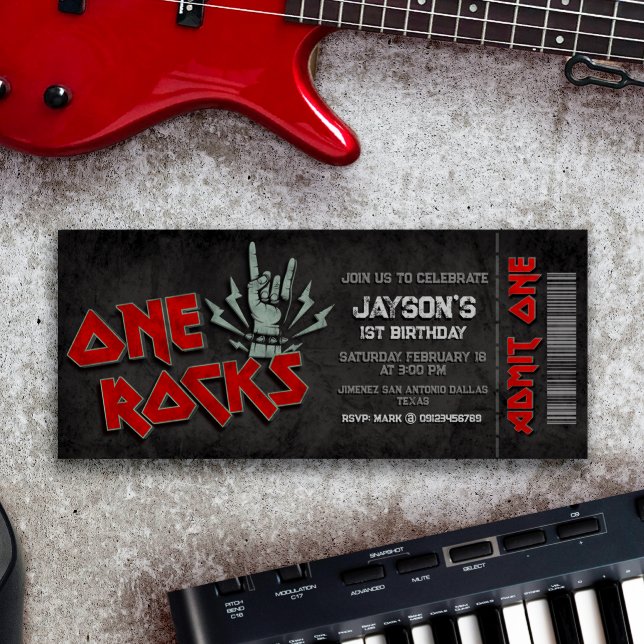 Convites Um Rochedo - Bilhete de primeiro aniversario (One Rocks Ticket Invitation)