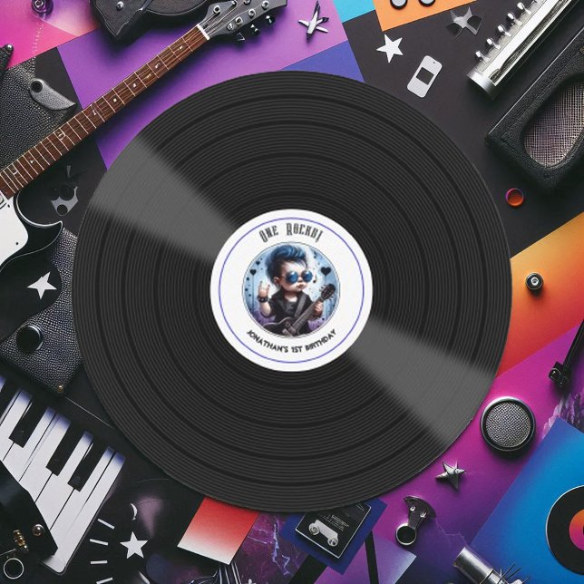 Convites "Um Rochedo!" Primeiro aniversario Vinyl Record Ro ("One Rocks!" Vinyl Record Rock Star 1st Birthday Invitation)