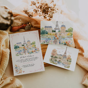 Convites Um Sabor de Paris Café Brunch em Aquarela France