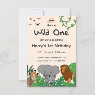 Convites Um Safari de Selvagens Animais para o 1º Aniversár