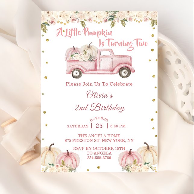 Convites Um segundo aniversário De Menina De Abóbora (Criador carregado)