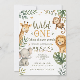 Convites Um Selvagem Safari Animal Tropical Menino 1º Anive
