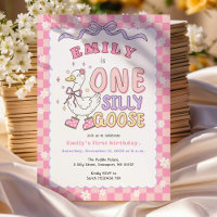 Um Silly Goose Rosa - Menina Retro Primeiro Aniver