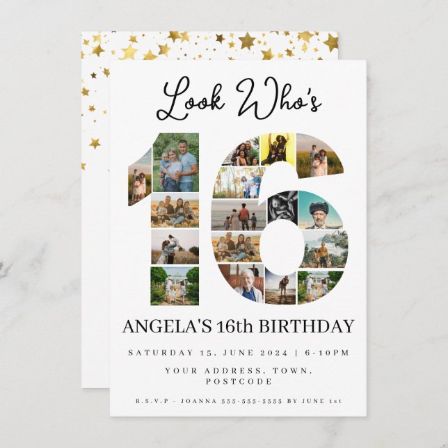 Convites Um simples olhar que é 16 anos de Colagem de Fotog (Frente/Verso)