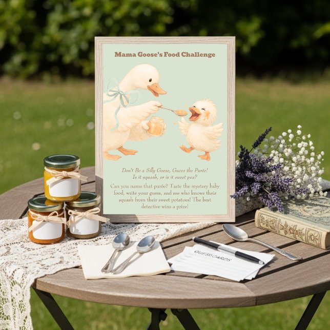 Convites Um Sinal de Jogo do Desafio de Comida para Bebê Go (A silly Goose Green Baby Food Challenge Game Sign )
