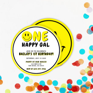 Convites Um Smiley face primeiro aniversario Gal Feliz