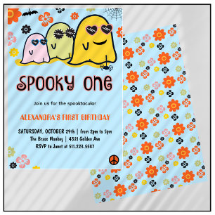 Convites Um Spooky Ghost Groovy Halloween 1º aniversário