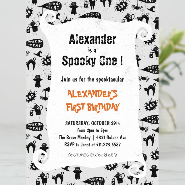 Convites Um Spooky Spooktacular Aniversário de 1 ano no Hal (Halloween-1st-birthday-Invitation-Spooky-one-Spooktacular-boy-grey-1)