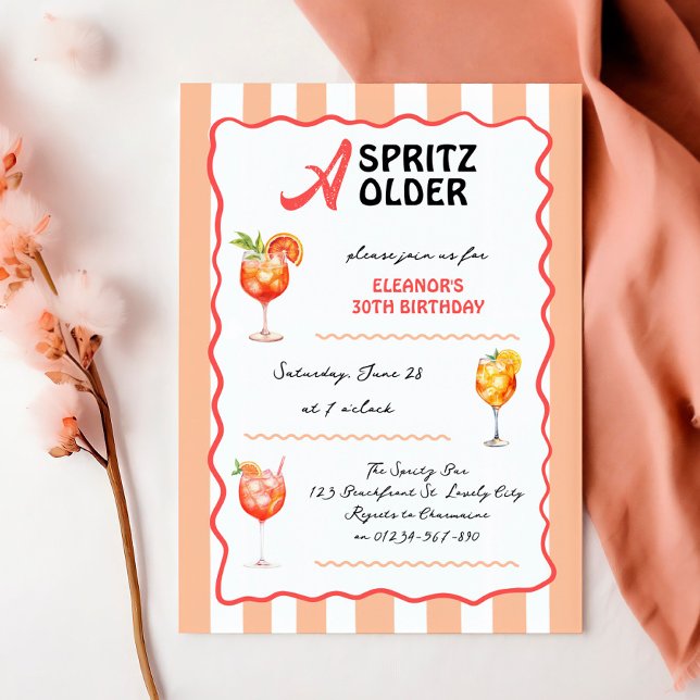 Convites Um Spritz para Qualquer Idade Festa de Aniversário (A Spritz Older - Aperol spritz themed summer cocktail party invitation - editable for any age)