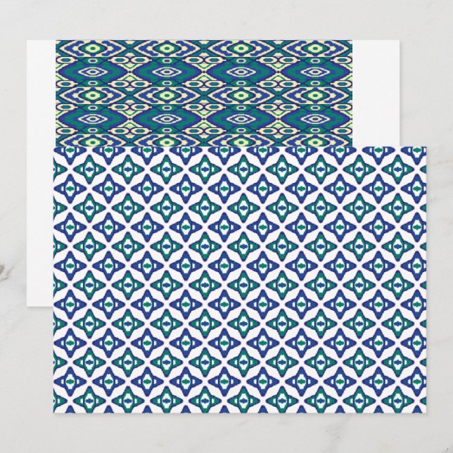 Convites Um tapete azul e branco simétrico com mo intricado (Frente/Verso)