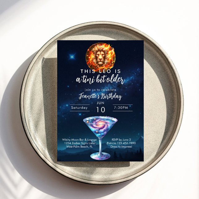 Convites Um Tini Bit Antigo Leo Zodiac Martini Aniversário (Criador carregado)