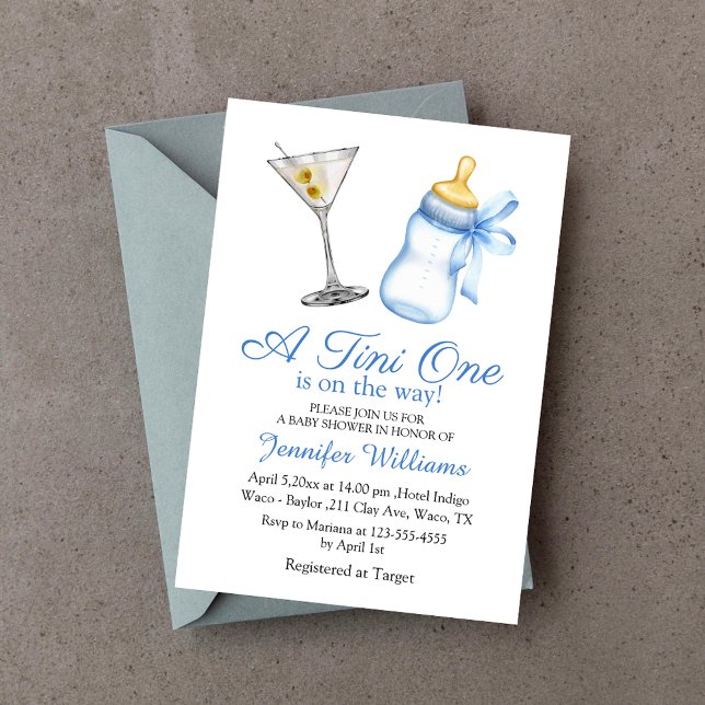 Convites um tini está a caminho, chá de fraldas azul martin (Criador carregado)