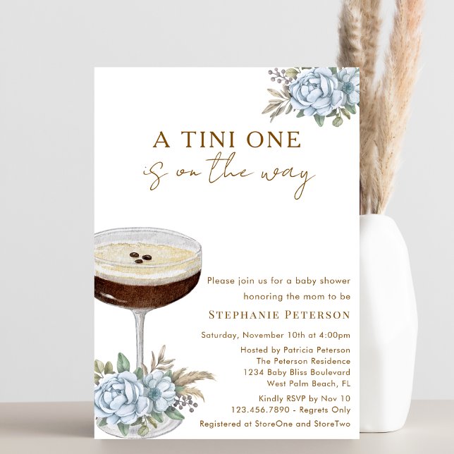 Convites Um Tini Um Dusty Blue Espresso Martini Chá de Bebê (Criador carregado)