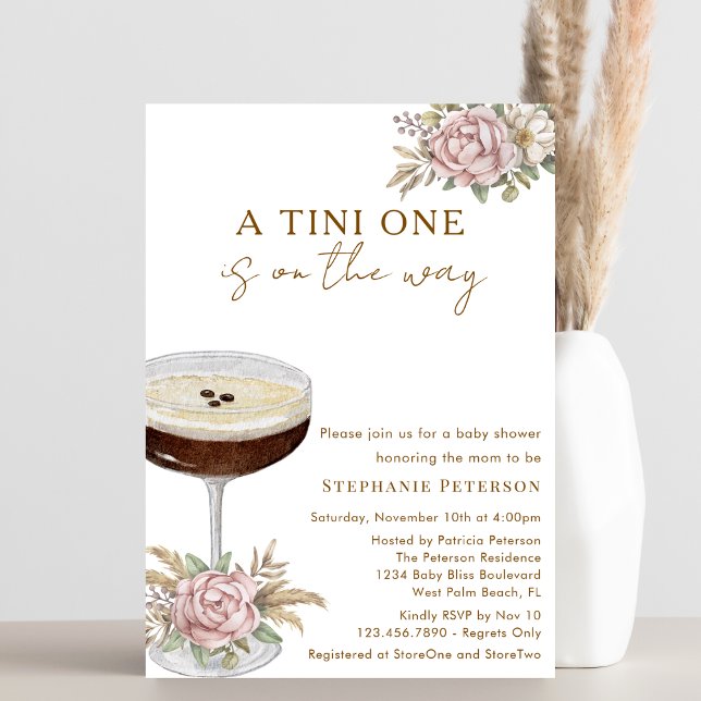 Convites Um Tini Um Dusty Pink Espresso Martini Chá de Bebê (Criador carregado)