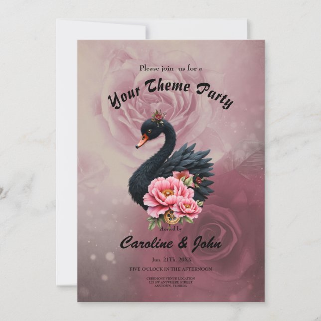Convites Um toque de rosa e brilho de cisne.  (Frente)