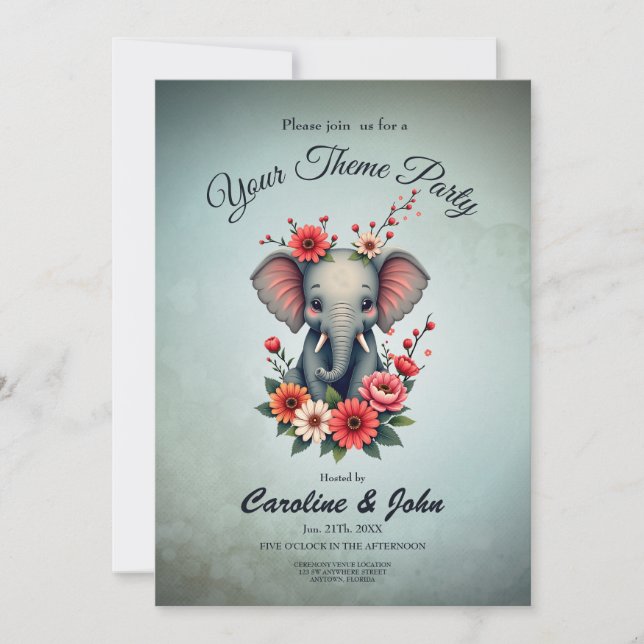 Convites Um toque do verão: O bebê elefante (Frente)