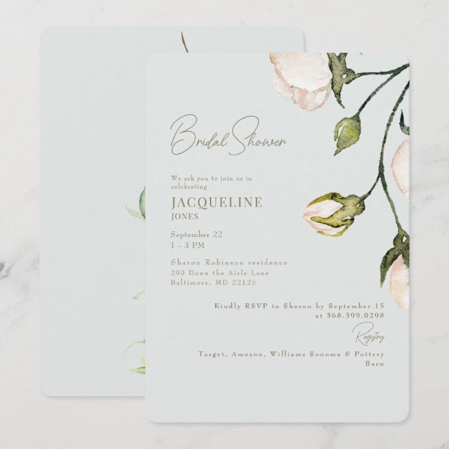 Convites Um toque no Chá de panela botânico do Sage Blush (Frente/Verso)