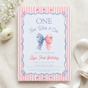 Convites Um Vermelho Branco & Fofo Aniversário de 1 Ano