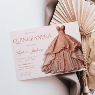 Convites Um vestido Dourado de Rosa encantado Quinceanera