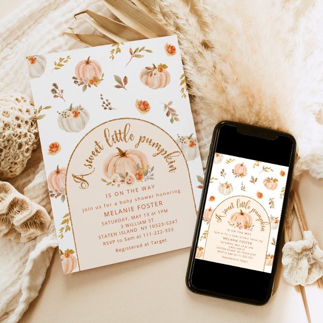 Convites Uma abóbora doce está a caminho do chá de fraldas (Criador carregado)