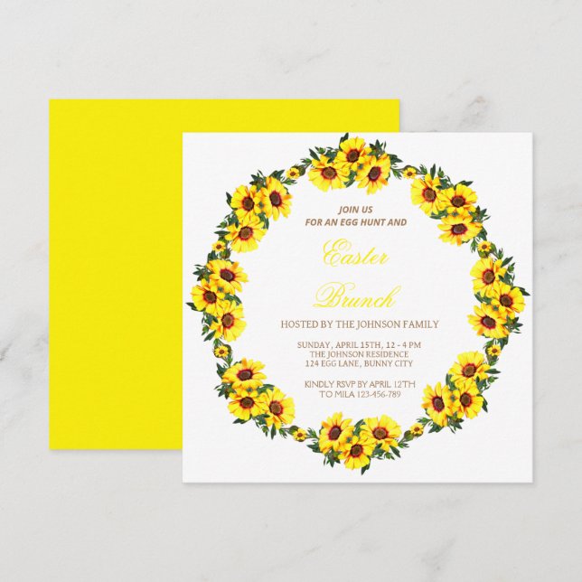 Convites Uma bela coroa de girassóis, ramo de Ester (Frente/Verso)