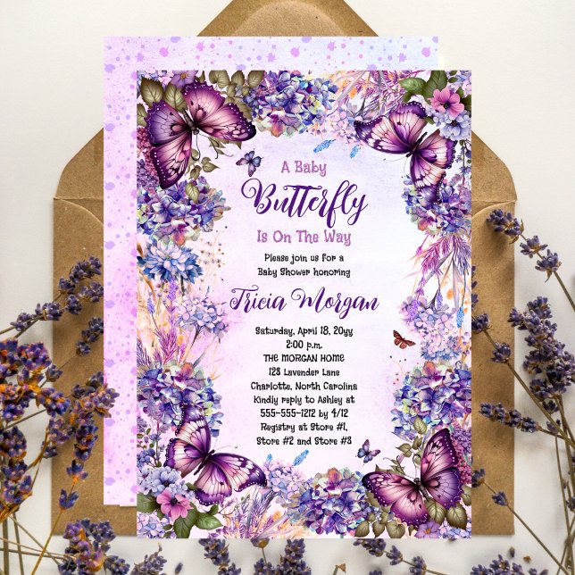 Convites Uma Borboleta Bebê Está No Caminho Chá de fraldas (A Baby Butterfly Is On The Way Girl Baby Shower Invitation)