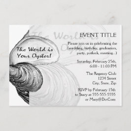 Convites Uma casca de ostras com o ditado "o mundo é o seu