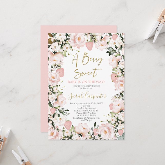 Convites Uma Chá de fraldas Berry Sweet (Frente/Verso In Situ)