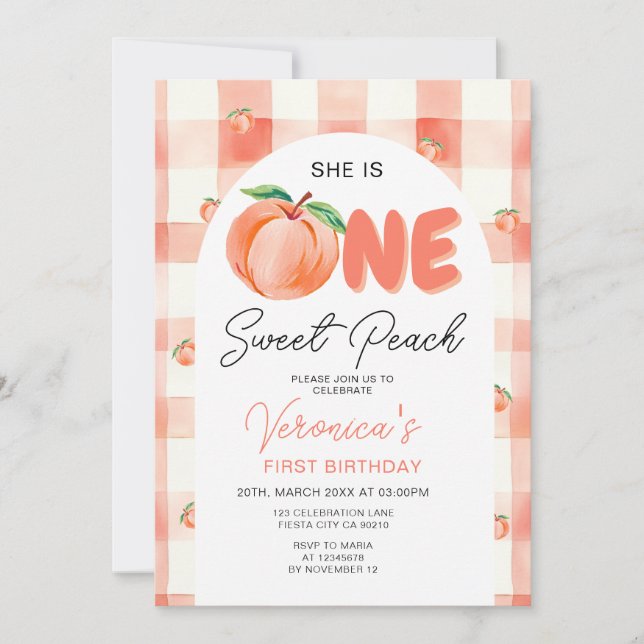 Convites Uma Doce Festa de aniversário de Pêssego Boho Ging (Frente)