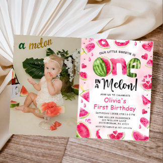 Convites Uma em um primeiro aniversario Melon Watermelon Fo