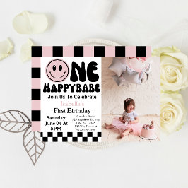 Convites Uma Feliz Bebê Menina Foto de 1º Aniversário