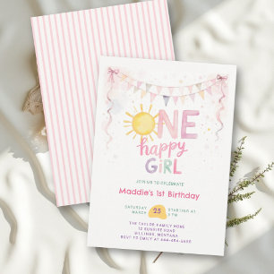 Convites Uma Feliz Menina Rosa Pastel Sol Menina 1º Anivers