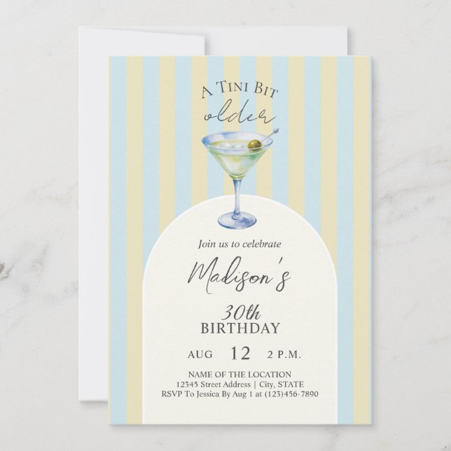 Convites Uma Festa de Aniversário com Martini Cocktail Um P (Frente)