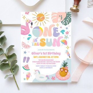 Convites Uma Festa de Aniversário de 1 Ano ao Sol na Piscin