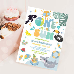 Convites Uma Festa de Aniversário de 1 Ano ao Sol na Piscin
