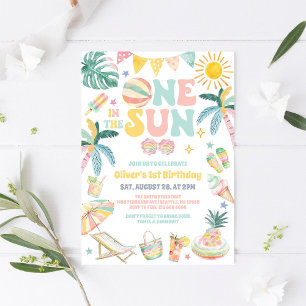 Convites Uma Festa de Aniversário de 1 Ano na Praia ao Sol 