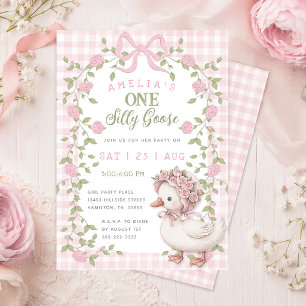 Convites Uma Festa de Aniversário Rosa Xadrez da Gansa Boba