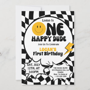 Convites Uma festa de primeiro aniversario do Cara Feliz
