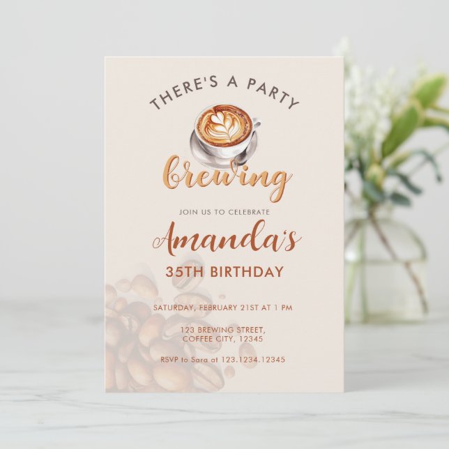 Convites Uma Festa Está Preparando Café Aniversário de Qual (Em pé/Frente)
