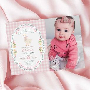 Convites Uma foto de aniversário de 1 ano de uma gansa boba